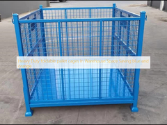 Heavy Duty foldable pallet cages In Warehouse Space Saving blue and orange