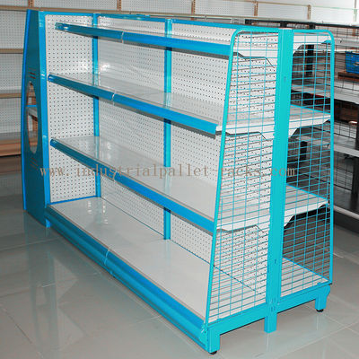 Buy Gondola Shelving Blue Light Duty Display Rack With Wire Mesh or Steel Board Side online manufacture