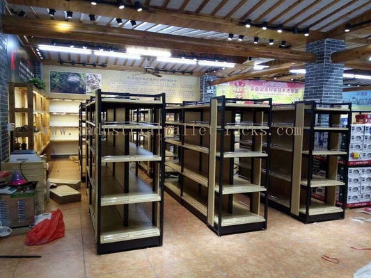 Buy Supermarket Industrial Pallet Racks Metal / Wood Display Shelving Double Sided online manufacture
