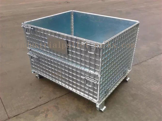 Buy Space Saving Warehouse Equipments Wire Container Storage Cages With Blue Plastic Board online manufacture