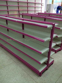 Multi Sizes 4 Levels Metal Gondola Shelving Double Side Display Racks Pink For Retail shop