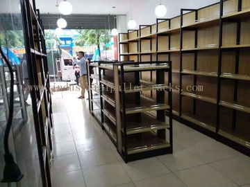 Metal Frame Wood Board Light Duty Shelving / Display Racks For Grocery Stores