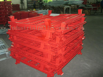 Epoxy Powder Coating Painting Red Wire Mesh Container Heavy Weight 2000lbs Loaded