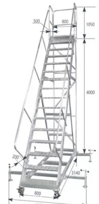 4m Height Light Aluminum Ladder in Two Levels Easy Moving for Warehouse Shelving Rack Use