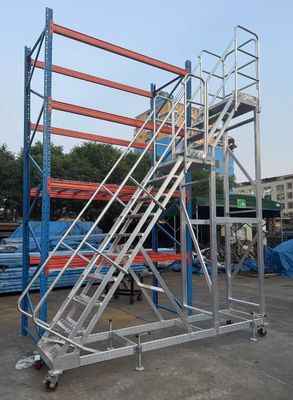 4m Height Light Aluminum Ladder in Two Levels Easy Moving for Warehouse Shelving Rack Use